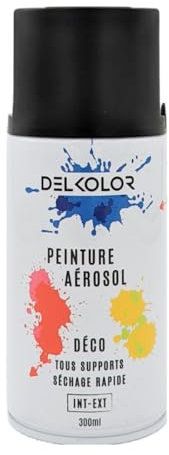Maelsa® Bombe de peinture Delkolor Aerosol noir mat 300 ml intérieur et extérieur tous supports séchage rapide RAL 9005