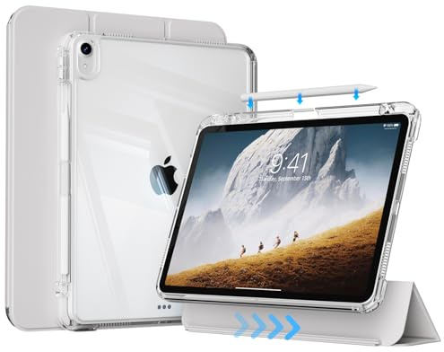 ZKTUYU Custodia per iPad Air 11 M4/M3/M2, iPad Air 5a/4a Gen 10,9 | Custodia rimovibile con portapenne, retro trasparente in policarbonato, per iPad Air da 11/10,9 pollici, grigio