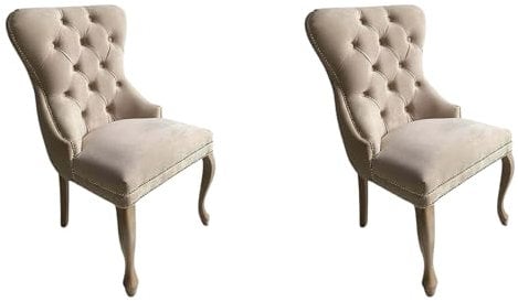 Meble Ares Esszimmerstühle 2er Set Madame - Glamour Stil - Samt Stuhl Esszimmer - Seselstuhl Wohnzimmer, Schminktisch Stuhl - Ankleidezimmer Möbel - Buchenholz, Gesteppt, Beige - Rustikal