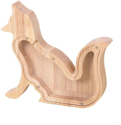 Spardose für Kinder, aus Holz, niedliche Tierform, gute Gewohnheitsersparnis, Fuchs