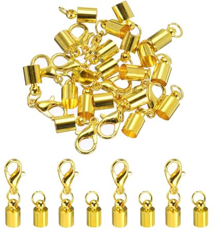 sourcing map 10Pcs Cord End Caps, 4.5mm End Caps Barrel Beads Kumihimo End Caps Iron for Leather Ribbon Clamp Clasp Jewelry Making Necklace Cord DIY Craft (Gold)