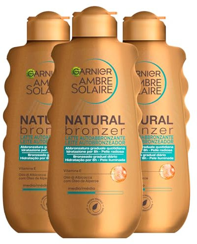 Garnier Ambre Solaire Natural Bronzer Selbstbräunungsmilch mit Aprikosenöl und Vitamin E, 3 Flaschen à 175ml