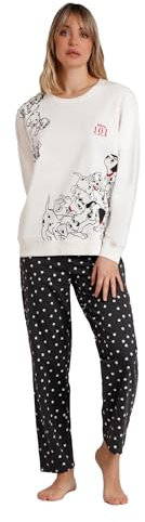 Disney Pigiama a maniche lunghe in pile 101 Dalmatians da donna, ecru, L