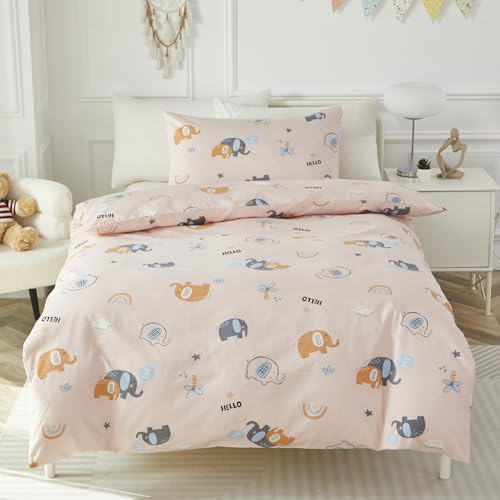 HMtideby Rosa Elefant Kleinkind Kinder Bettwäsche Set für Mädchen und Jungen Kinderbett Bettbezug mit Kissenbezug 2-teilig 120 x 150 cm