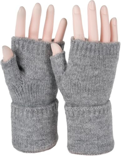 styleBREAKER Damen Fingerlose Strickhandschuhe Einfarbig mit Bund, warme Winter Handschuhe 09010052, Farbe:Grau meliert
