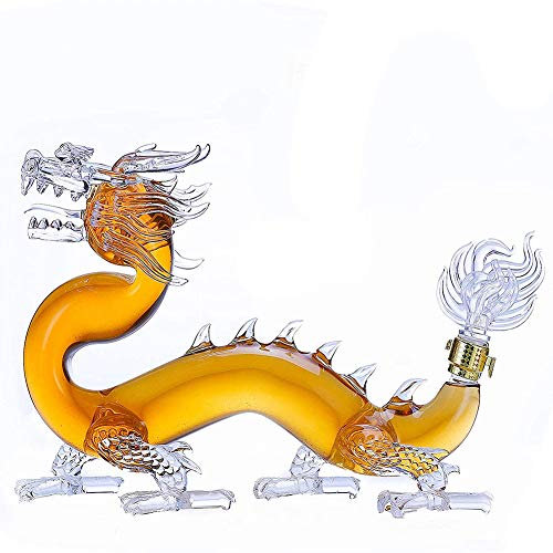 Dragon Shape Whiskey Decanter, 1000ML Liquor Wine Decanters Whiskey Carafe - Lead-Free Borosilicate Glass Bottle - Zodiac Dragon Design
