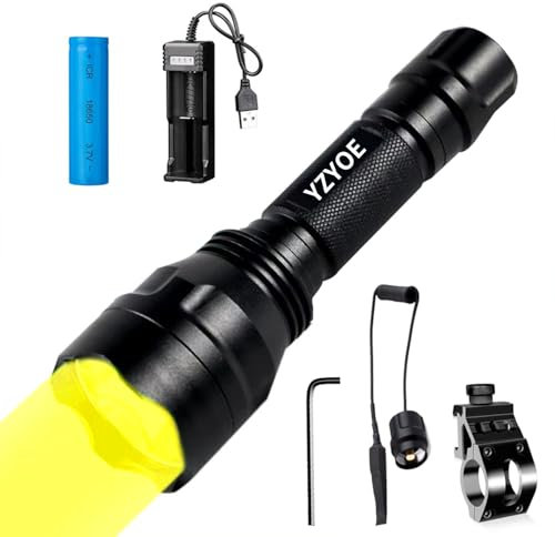 YZYOE Rechargeable Yellow Light Tactical Flashlight,600 Yards Yellow LED Hunting Light kit, Universal Picatinny Rail Mount with Pressure Switch for Long Distance Night Hunt.