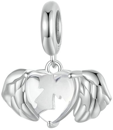 NINGAN 925 Plata Esterlina Charms Alas Del Corazón Perla 5A Zircón Pulsera Charms Collar DíA De San Valentín Regalo Joyería