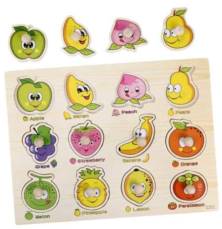 Vaguelly Educational Kids Jigsaw Toy 1 Set Wooden Puzzle Toy Fruits Animals Early Learning Puzzles for Toddlers