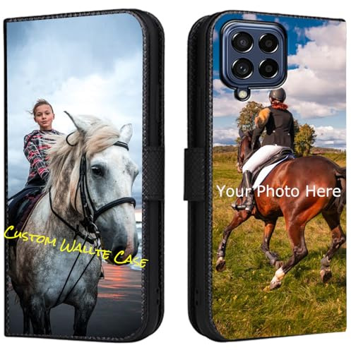 FortiCase Custodia Personalizzata per Samsung Galaxy A12,Flip Cover in PU Pelle Premium,Supporto Slot Scheda Case,con la Tua Foto,Immagine o Testo Personalizzata Cover - Black-LN4