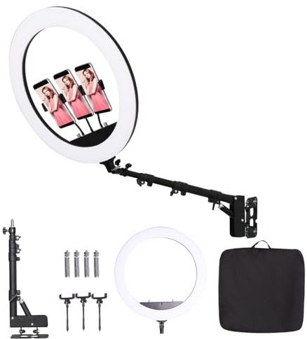 FEIFANTEAM 25-Zoll-Ringlicht-Wandhalterung mit Handyhalter, Tattoo, Friseur | Verstellbarer dreieckiger Ausleger, Deckenlichtständer für Fotobeleuchtungsstudio, Live-Übertragung, Salon, Beauty-Licht