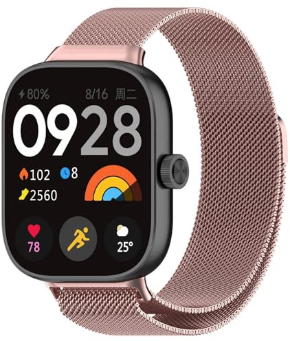 Oumida Armband für Redmi Watch 4 / Redmi Watch 5 / Xiaomi Smart Band 8 Pro/Xiaomi Band 9 Pro, für Herren Damen, Metall Magnet Armbänder, Edelstahl Mesh Uhrenarmband Ersatzarmband (Rosa)