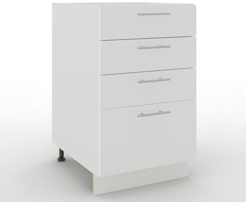 JD Greta Adjustable Kitchen Drawer Base Unit - 500mm - Drawer Cabinet with Fronts (No Worktop) - White Gloss