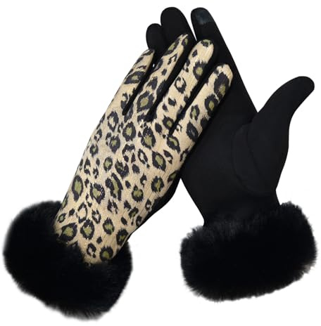 BSLVWG Femmes Dame Hiver Chaud léopard Imprimer Gants écran Tactile téléphone Anti-Vent doublé Flurry Gants épais pour Le Ski Cyclisme en Plein air