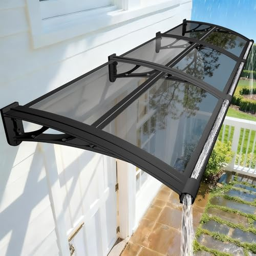 NacstarHome Marquesina Puerta Exterior y Ventanas 60x70cm, Tejadillo Protección contra Sol y Lluvia, Gris Transparente Resistente Policarbonato Toldo para Puertas Entrada con Lavabo