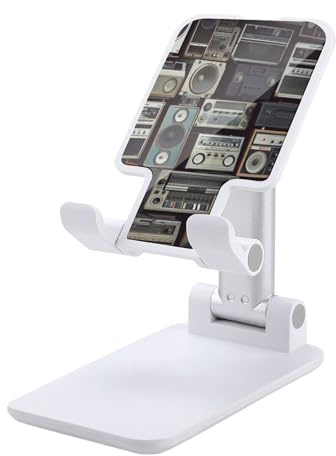 FekiLoot Boombox_75800211 Dual Folding Mobile Phone Stand Vintage Wall of Radio Boombox_75800211 Foldable Adjustable Desktop Phone Holder Compatible with All Phones 4-13 Inches
