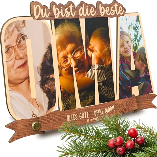 Oma Geschenk personalisiert - Foto Geschenk aus Holz - Geschenkidee für Großmutter, Beste Oma, Schriftzughalter, Geschenkidee Großmama, Großmutter Geschenke zum Geburtstag, Beste Omi Geschenke