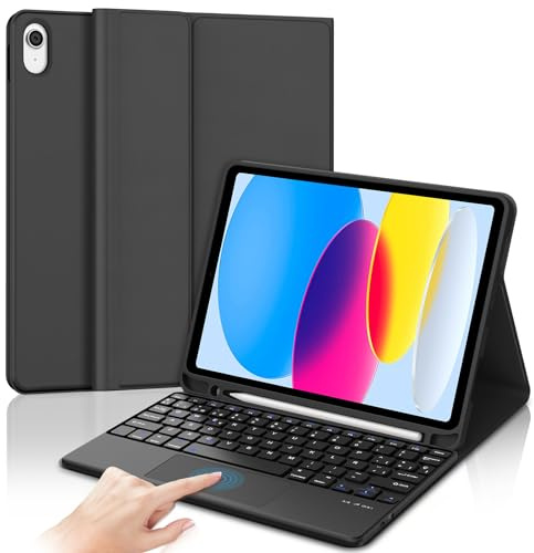 Teclado para iPad A16 11 Generación 2025/10 Generación 2022 con Touchpad | Funda Keyboard Bluetooth Magnético, QWERTY Español Ñ, Desmontable con portalápices para iPad 11 11/10 10.9, Negro