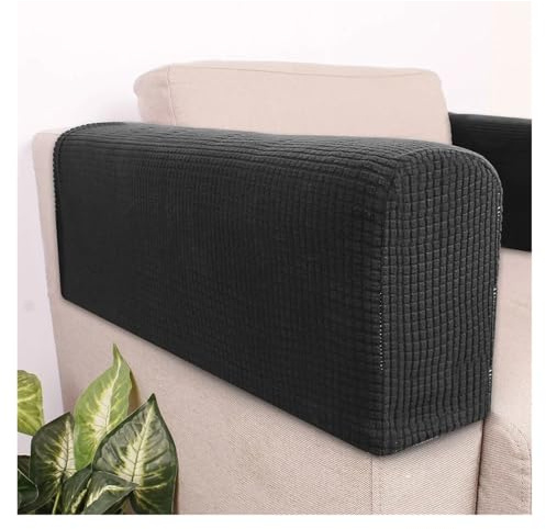KJBDQQH Armlehnenschoner 2pcs Couch Arm Covers Stretch Armchair Cover Polyester Solid Armrest for Sofa Anti-Stain and Washable Chair Slipcover Für Sofa(Black 2Pcs)