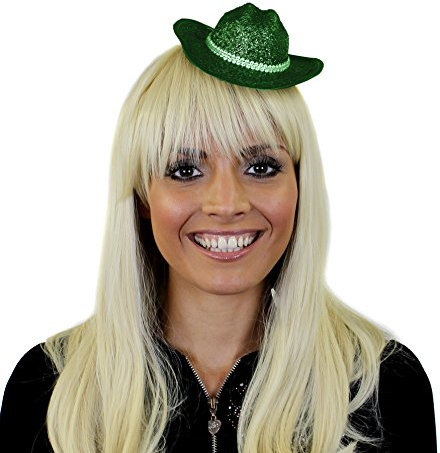 GLITZER COWBOY FACINATOR HUT IN GRÜN MIT BEFESTIGUNGS KLAMMERN= VON ILOVEFANCYDRESS®TOLLES ZUBEHÖR FÜR JEDE PARTY ODER FASCHING UND SILVESTER=1 GRÜNER COWBOY FASCINATOR