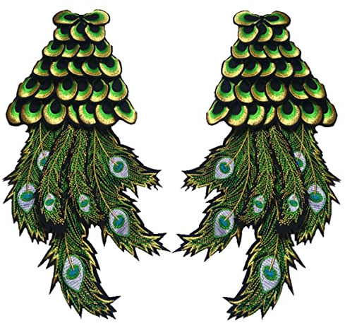 1 Pair Jumbo Shining Peacock Tail Wings with Layers Sew on Applique Embroidered Patches Applique for Jacket Outfit Pant Hat Embellishment
