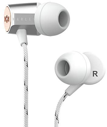 House Of Marley Uplift 2 Cuffie Auricolari In ear con Cavo, Microfono Integrato, Auricolari con Filo in Tessuto Anti-Aggrovigliamento, Gommini in Gel da 3 Dimensioni, Custodia, Bianco