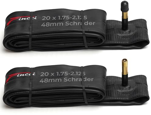 Fincci Cámara Bicicleta 20 x 1.75 x 1.95 x 2.00x 2,1 Pulgadas - Cámaras de Aire Schrader 48mm Válvula Interior para Bici 20 Pulgadas Niño Carretera BMX, Hibrida Bici - Paquete de 2