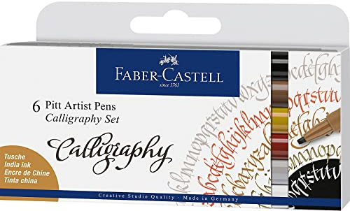 Faber-Castell 167506 Tuschestift Pitt Artist Pen Calligraphy Set, 2,5 mm, 6er Etui, Mehrfarbig
