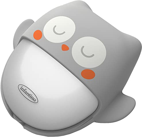 Infantino Nachtlicht 2-in-1 Owl Night Light – Kinderlicht in Form einer Eule – Wiederaufladbares Schlummerlicht, schaltet sich automatisch ein und aus – 60h Akkulaufzeit – Grau