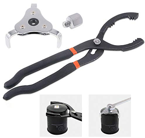 Keadic 2 Stück 30,5 cm langer Griff Ölfilterzange und Universal Einstellbare 3 Backen 2 Wege Ölfilter Schraubenschlüssel Entferner Werkzeug Set Perfekt für Motorräder Autos LKW und mehr
