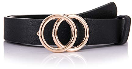 irisaa Damen Gürtel Jeansgürtel Jeans Belt Hüftgürtel mit Doppel O Ring für Frauen Mädchen Jugendlich, Farbe:schwarz, Länge:80