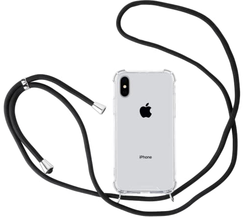 JProtect für iPhone XS Max Hülle mit Band – Handyhülle zum Umhängen mit Band in Schwarz – Handykette iPhone XS Max Kordel Hülle mit Kette/Schnur – Schützendes Case