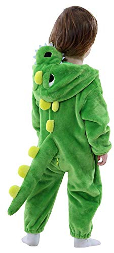 LOLANTA Costume da Dinosauro per Bambino, Costume in Pile Felpa con Cappuccio a Forma di Dinosauro (Verde,12-15 mesi