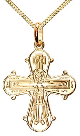 JEVELION Dagmar Kreuz-Anhänger Gold mit Panzer-Kette als Goldkreuz und Kreuzkette mit Schmuck-Etui
