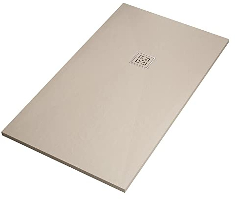 Duschtasse aus Marmorharz, Creme, Steinoptik, Beton, Passion, 100 x 120 cm