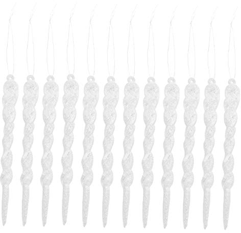 Amosfun 12Pcs Weihnachtsbaum Eiszapfen Ornamente Verdreht Durchsichtige Plastik Eiszapfen Tropfen Ornamente Weihnachtsbaum Eiszapfen Hängen für DIY Gartenparty Hochzeit (Weiß)