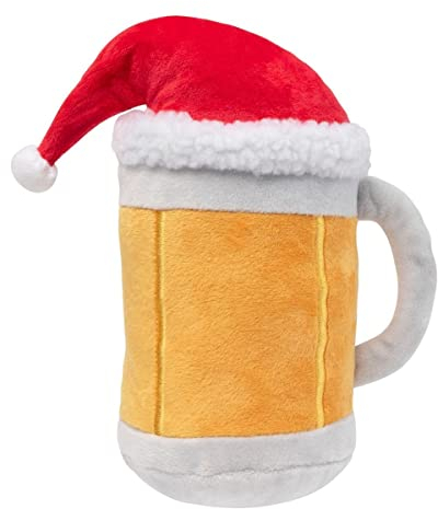 Fuzzyard Weihnachts-Bierkrug mit Weihnachtsmütze Plüsch-Hundespielzeug für alle Rassen