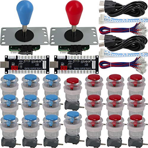 SJ@JX Arcade Game 2 Player Controller DIY Kit Microswitch Button 4&8 Way Joystick Zero Delay USB Encodeur Fighting Stick Handles Console pour PC MAME Raspberry Pi Retropie