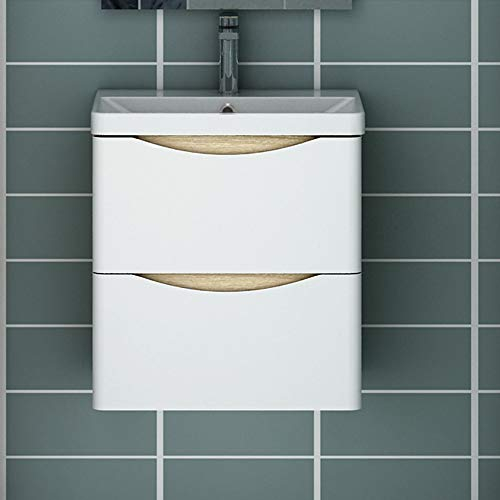 huiyang Badmöbel-Set,Waschbecken mit Unterschrank,Waschtischunterschrank,49cm Weiß+Eiche