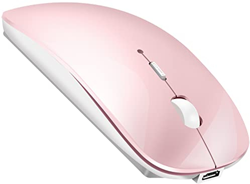 LEAPEST Kabellose Bluetooth Maus für MacBook Pro/Air/Mac/iPad/Laptop/Desktop/Mac/PC/Computer/Telefon - Tragbare schlanke, leise Büromäuse mit USB-C-Adapter 2,4 GHz -Mäuse Kabellos(Rosa)