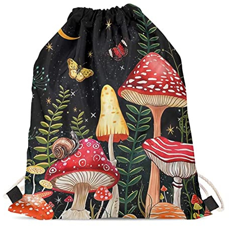 Showudesigns Lustiger Tier-Design Rucksack mit Kordelzug für Erwachsene und Kinder auf Reisen, Trendiger Pilz, Einheitsgröße, Tier