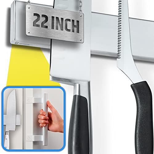 Fridge Applicable Stainless Steel Magnetic Knife Holder with Anti-Slide Upgrade - 22 Inch Professional Double Sided Strip for Refrigerator - Rack/Bar with Powerful Pull Force