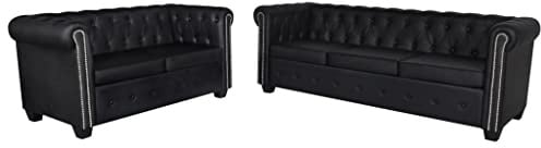 KTHLBRH Chesterfield - Sofá de terraza, sofá de palés, para jardín, terraza, piscina, balcón, 2 plazas y 3 plazas, piel sintética, color negro