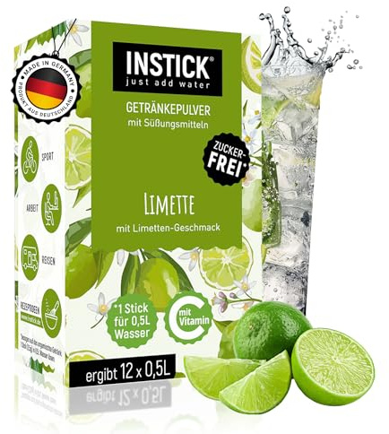 INSTICK Zuckerfreies Instant-Getränk (Limette) - 1 Packung für 12 x 0,5-1 L - Veganes Getränkepulver Kalorienarm & Vitamin C - Instant-Pulver