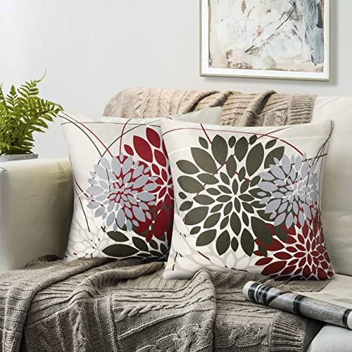 Dekorativ Kissen überzüge Braun Und Rot Kissenbezug 40×40 Modern Leinen Kissenhülle Herbst Abstrakt Geometrie Blumen Kissenbezüge 2er-set Kissenhüllen Passend Für Wohnzimmer Schlafzimmer Sofa