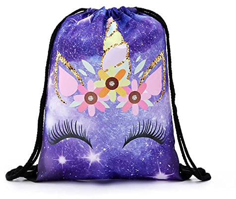 BouGPeng Einhorn Turnbeutel für Kinder Mädchen Kindergarten Sportbeutel Wasserdicht Schwimmbeutel Sportrucksack Sporttasche Rucksack Tasche Turnbeutel für Schule Freizeit Reise - 42x34 cm