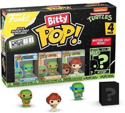 Funko Bitty POP! Teenage Mutant Ninja Turtles - Leonardo, Michelangelo, April O’Neil and A Surprise Mystery Mini Figure - 0.9 Inch (2.2 Cm) - TMNT Collectable - Stackable Display Shelf Included
