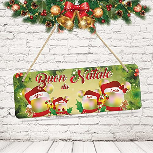 Generico Fuori Porta Natalizio in Legno Targa Fuoriporta Personalizzato Famiglia Nomi Natale da Esterno Interno casa (Rettangolare(10x29 cm), Buon Natale Topolini)