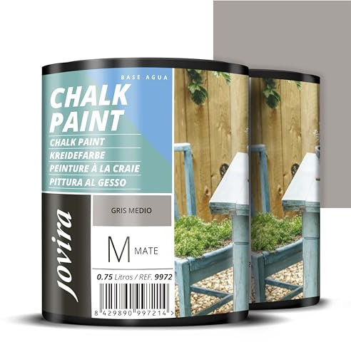 JOVIRA PINTURAS Pintura Tiza - Chalk Paint al Agua Mate. Renueva tus muebles con creatividad. (2x750 Mililitros, Gris Medio)