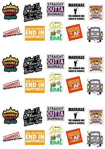 30 Stand Up DIVORCE Themed Edible Wafer Paper Cake Toppers Decorations